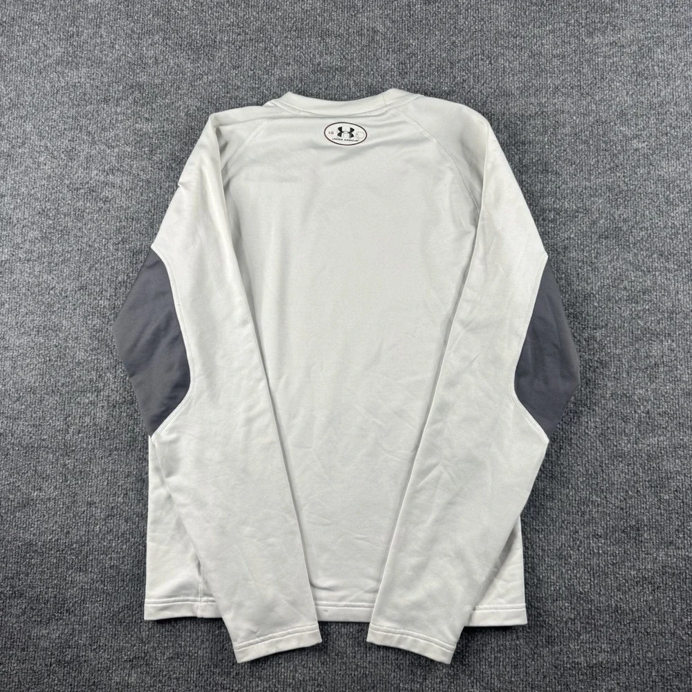 Under Armour Shirt Mens L White Long Sleeve Compression Thermal Logo Workout Gym